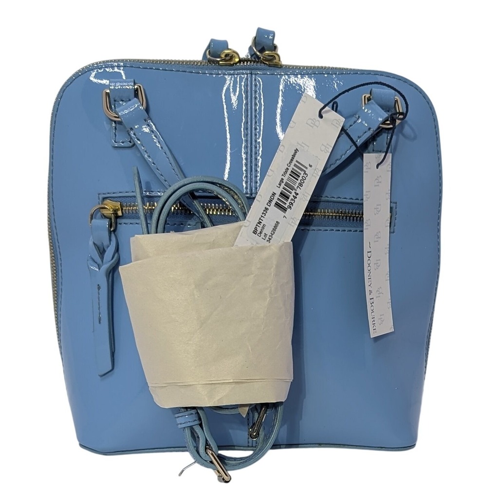 NWT Dooney & Bourke Patent Leather Large TRIXIE Crossbody Denim Blue + Reg Card - Picture 9 of 11
